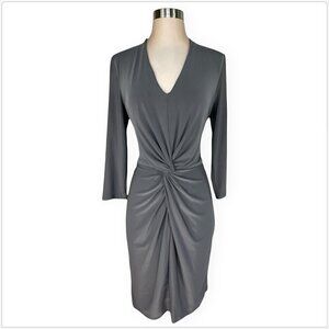 Ralph Lauren Dark Gray Stretch Jersey Twist Knot Draped V Neck Dress 12